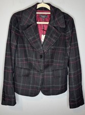 New Women  s Talbots Blazer Size 6 Kate Fit Plaid Black Pink Wool Viscose Blend