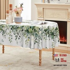 Green Oval Spring Tablecloth 60x84 Inch - Oval Eucalyptus