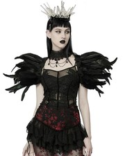 Punk Rave Damen Gothic Lolita Kunst Krähe Rabe Feder Gurt Bolero Umhang Schwarz