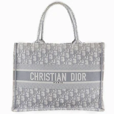 Dior Book Tote Medium Tote Bag Oblique Embroidery Light gray cotton Women