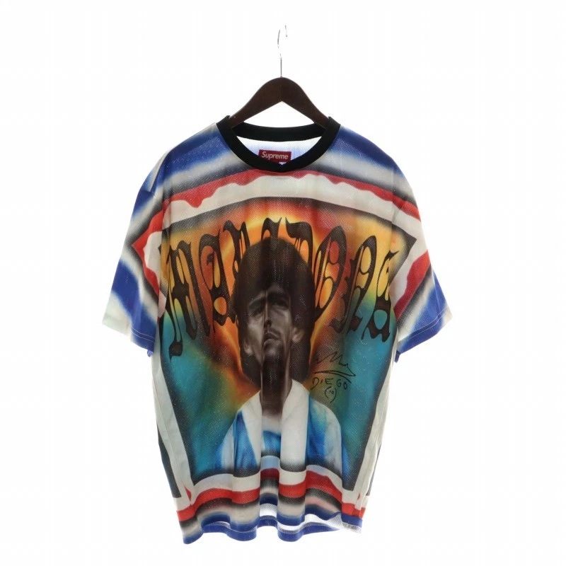Maillot de football Supreme 24Ss Maradona T shirt coupe et couture maille manches courtes
