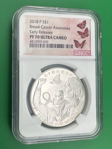 2018 P Breast Cancer Awareness American Silver Eagle Proof NGC PF70 Ultra Cameo