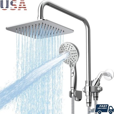 Dual Shower Head Combo Adjustable Handheld Rainfall 6 Spray Modes Easy Install
