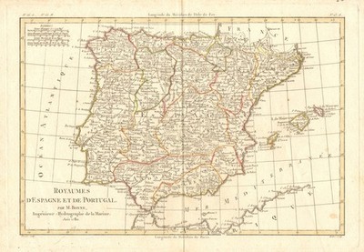 'Royaumes d'Espagne et de Portugal.' von Rigobert Bonne. Iberien Spanien 1780 Landkarte