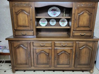 armoire vaissellier bois massif en chêne pour cuisine ou salle à manger, 1980 - Photo 1/3
