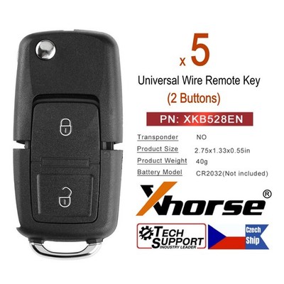 5x Xhorse Universal Wire Remote Key for B5 Flip 2 Buttons XKB528EN for VVDI tool