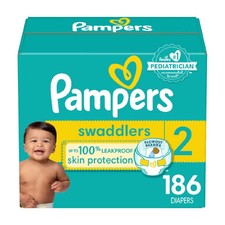 Pampers Swaddlers Disposable Diapers Size 2, 186ct BreatheFree Liner Leak Guards 0.22 per diaper