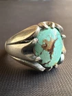 Vintage 925 Sterling Silver Turquoise Ring Handcrafted Ring Size 10.25 US