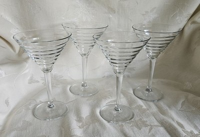 SET OF 4 CRATE & BARREL - RHYTHM - RIBBED MARTINI GLASSES