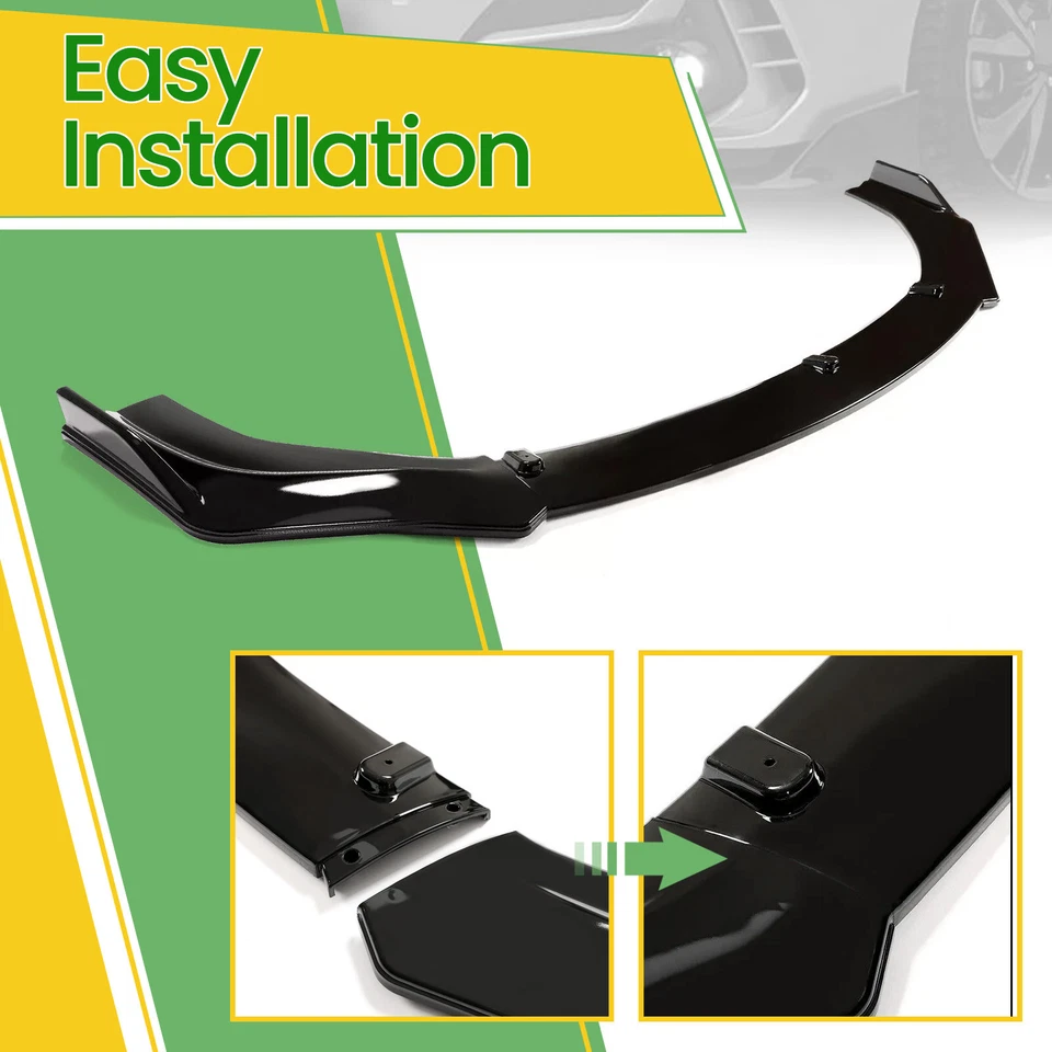 For Honda Civic Sedan 2016-2021 Front Bumper Lip Splitter Spoiler Glossy Black - Image 3 of 4