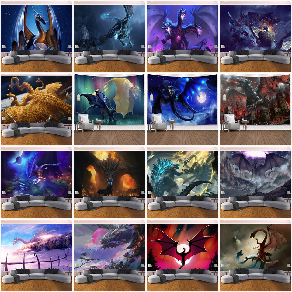 Colcha grande tapiz noche dragón colgante de pared manta mantel Foto 2 de 2