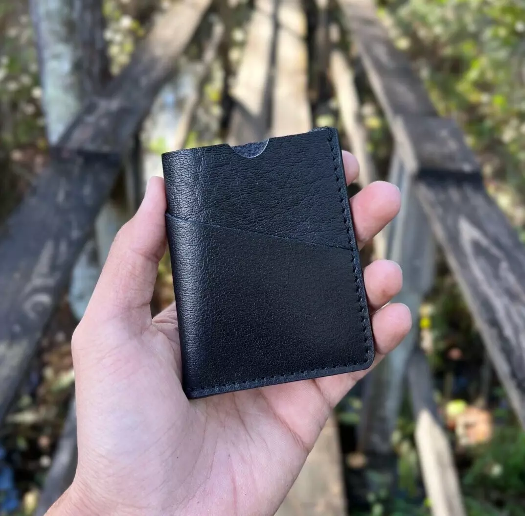 Mens VT Leather Minimalist Credit Card Holder Wallet Slim Front Pocket Black