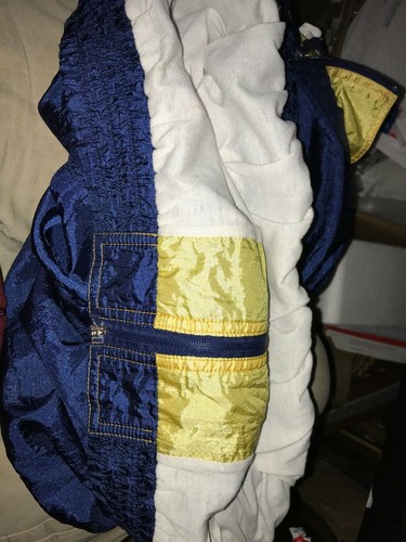 Veste d'échauffement coupe-vent vintage années 90 SPEEDO bleu marine et jaune homme L "NATATION" - Photo 10/10