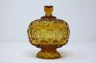 Moon and Stars Amber Compote with lid by LE Smith