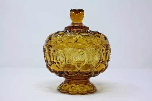 Moon and Stars Amber Compote with lid by LE Smith