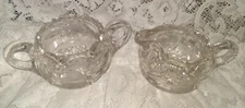 Vintage Cut Glass Heavy Crystal Cream & Sugar Set ~ Cut & Etched Flowers