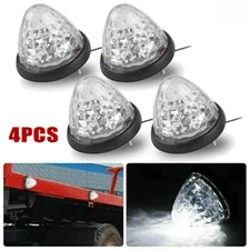 4pcs White Truck Trailer Round LED Side Marker Clearance Cone Light Waterproof