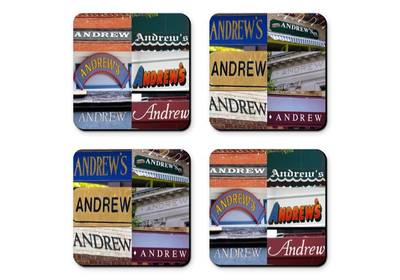 Personalized Coasters featuring the name ANDREW in photos of signs - Set of 4 