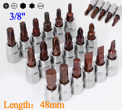 3/8'' Drive Sockets Slotted Phillips Pozi Hex Torx Bits Socket S2 Steel Metric