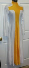 PRAISE DRESS LITURGICAL DANCE Renaissance Crepe White w GoldCross Girls Szs