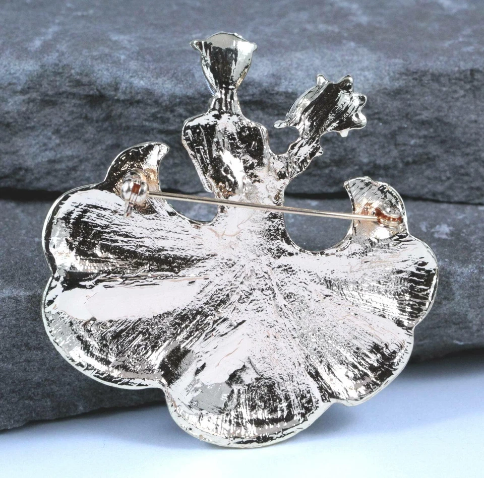 Broche de cristal strass austríaco salão de baile casal dança ouro azul P60G - Imagem 4 de 4