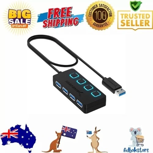 SABRENT 4-Port USB 3.0 Hub with Power Switches HB-UM43 and LED with 2FT Cable