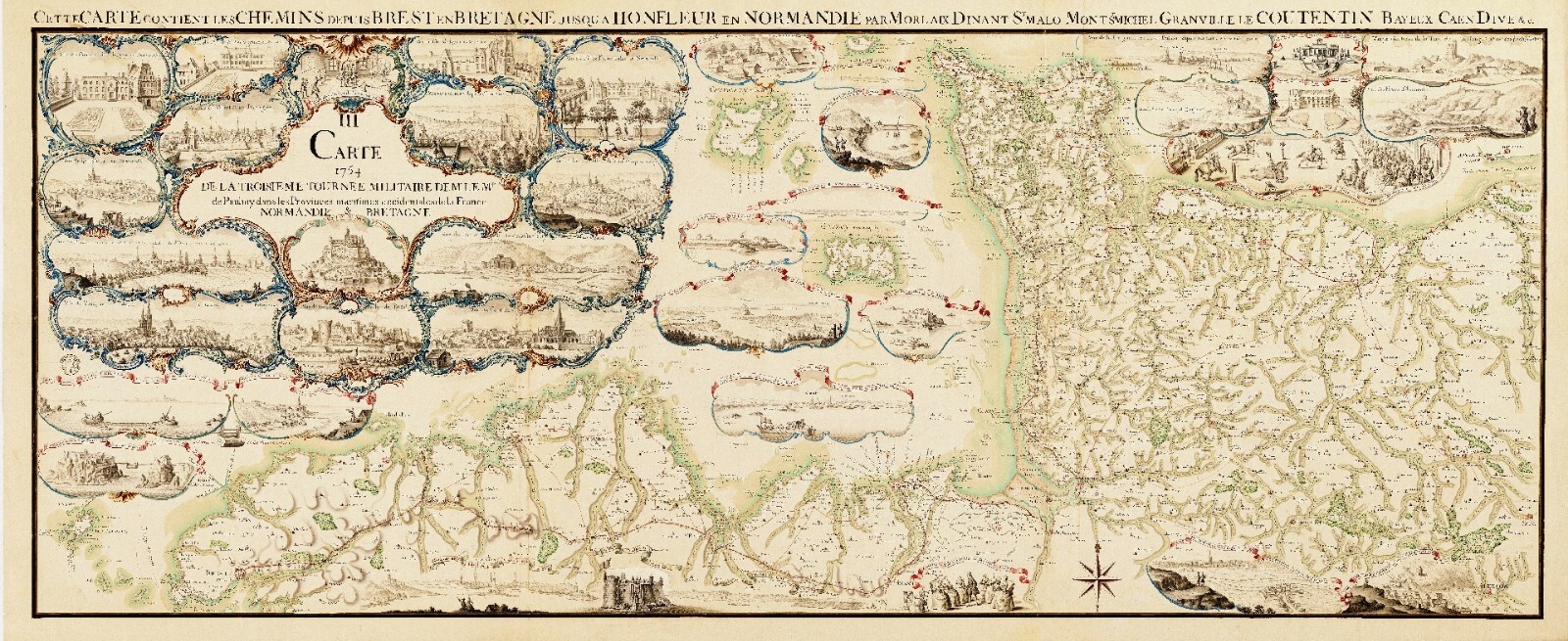 Poster HQ carte Normandie Bretagne 1754 impression haute définition sur papier d'art 70x170cm