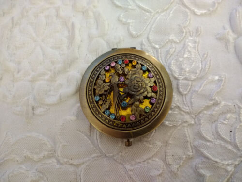 Bejewelled Ornate Floral Bird Metal Pocket Make Up Cosmetic Compact Mirror - Picture 1 of 11
