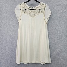 Eesome Gauzy Cotton Lace Crochet White Dress with button detail Size M