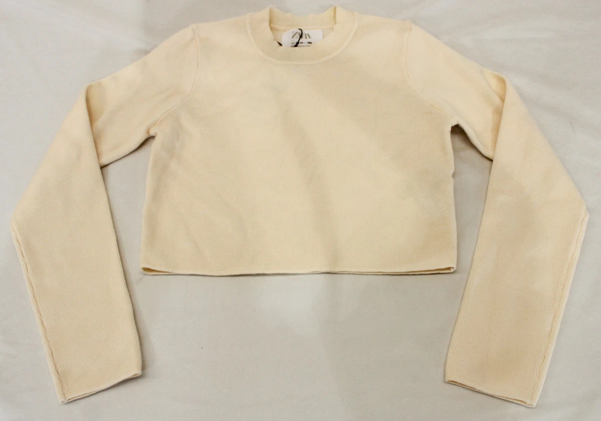 Zara Girls Long-Sleeve Basic Round-Neck Knit Sweater EG7 Ecru Size 12-14 Yrs NWT