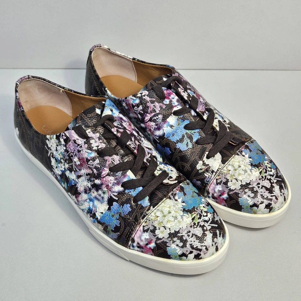 Calvin Klein Zapatos Mujer 9 Marrón Floral Imitación Cuero Tenis Entrenadores Imilia Foto 3 de 4