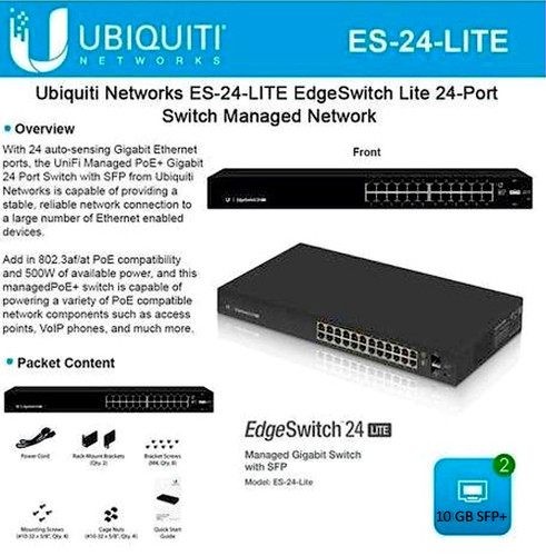 Ubiquiti ES-24-LITE EdgeSwitch 24-Port Gigabit Ethernet Switch w/ Rack Ears +BOX