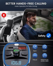 FM Transmitter Car Bluetooth Adapter, Wireless Radio Music Adapter 2 USB Port