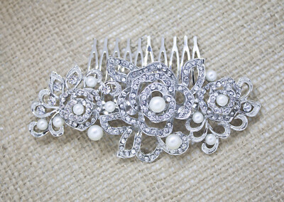 Vintage hair comb bridal wedding crystal rhinestone pearl  display picture 2
