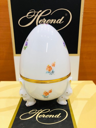 HEREND MF KIMBERLY PATTERN STANDING EGG WITH BUNNIES FOOTED,BRAND NEW BOXED