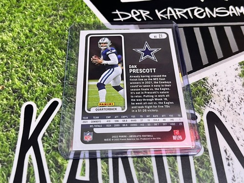 Panini Absolute Football NFL 2022 Green Parallel Card Dak Prescott Cowboys #21 - Picture 3 of 3