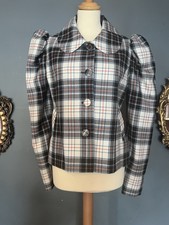Shrimps Eliza White Blue Checked Puff Sleeve Wool Jacket Uk 12 Bnwt