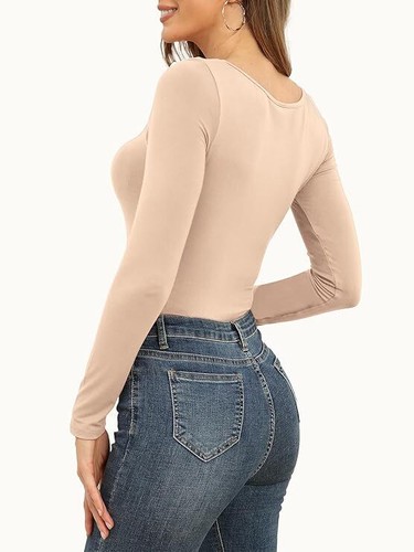 Bodysuit Body Leotard Long Sleeve Super Soft Breathable Stretch Viscose Cashmere - Picture 17 of 17