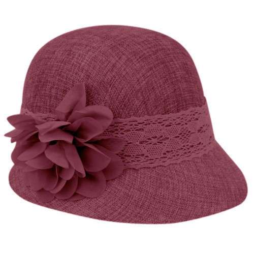 1920's Inspired Women's Gatsby Linen Cloche Hat With Lace Band and Flower - Picture 17 of 28