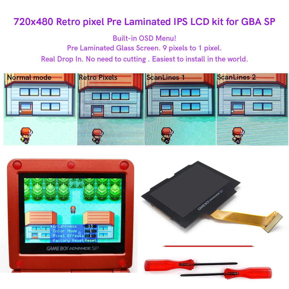 Game Boy Advance SP IPS V5 Drop-In LCD Kit (Black)