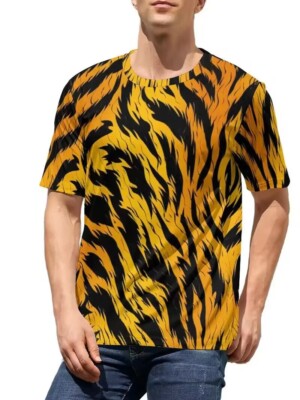 T Shirts Abstract Tiger Fur Print Novelty Yellow Black Casual Short Sleeve Tee