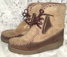 Vintage Snowland Suede Leather Faux Fur Lace Up Ankle Winter Snow Boots Sz 7