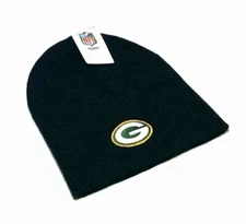 Green Bay Packers Black 8" Uncuffed Knit Beanie Hat NFL Football