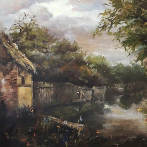 "FINA ESCUELA HOLANDESA ANTIGUO MAESTRO PAISAJE PINTURA AL ÓLEO SOBRE LIENZO 20x24" - Imagen 2 de 6