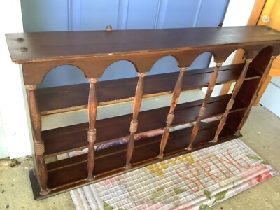 Vintage Plate tea cup tiered Wood Wooden Wall Rack Display Shelf