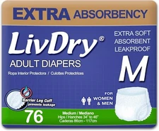 LivDry Incontinence Underwear,Extra Absorbency, Leak Protection,Medium, 76 Count