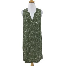Gap Sleeveless Print Dress Womens S Small Olive Print Split Notch Smooth Weave