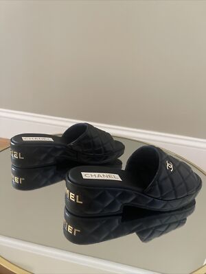 CHANEL 23C Quilted Leather CC Logo Mules Sandals Size 40 | eBay