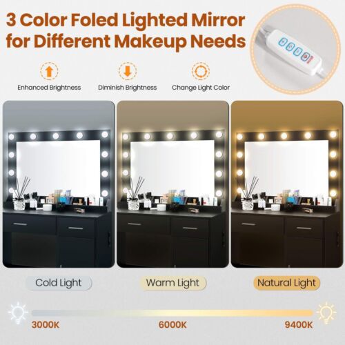 LED Schminktisch Frisiertisch mit 2/5 Schubladen und Steckdosen 1 Schrank Modern - Bild 33 von 67