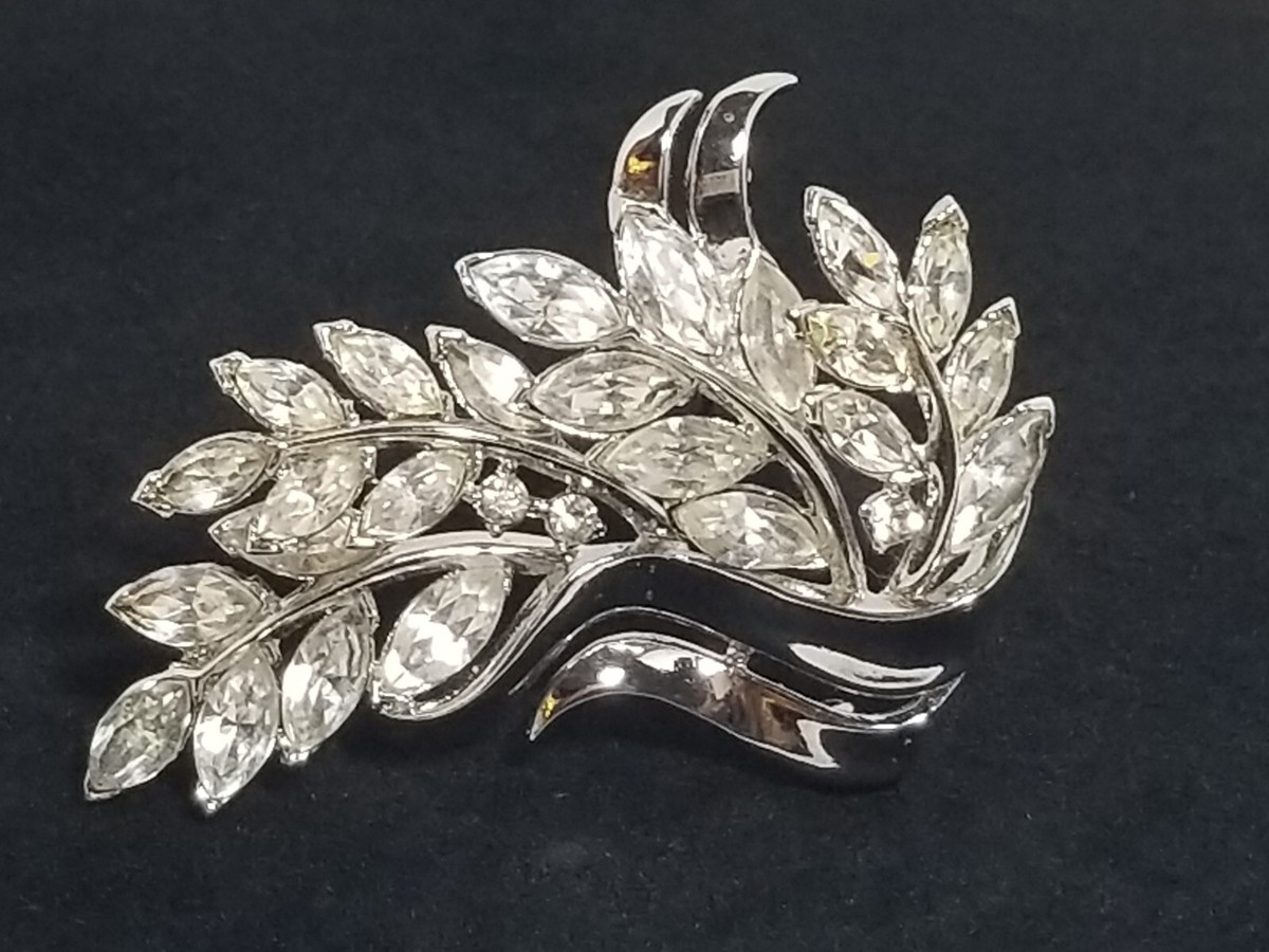 Vintage Trifari Rhinestone Brooch Lapel Pin Jewelry Silver Tone | eBay